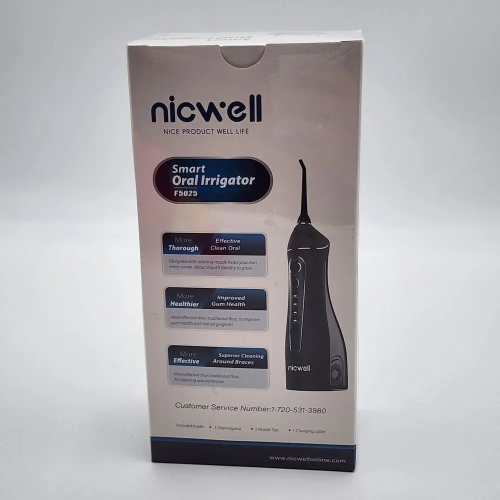 Nicwell Rechargeable Portable Smart‎ Dental Oral Irrigator F5025 Black Cordless